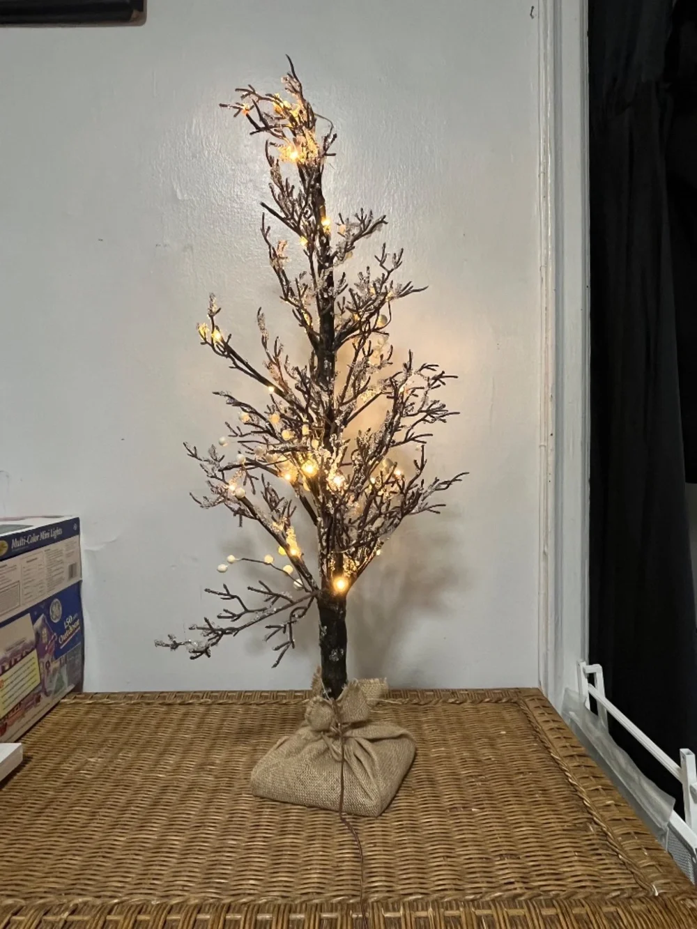West Elm. Nearly Natural Pre-Lit Twig Artificial Tree in Burlap Planter.  NWOT